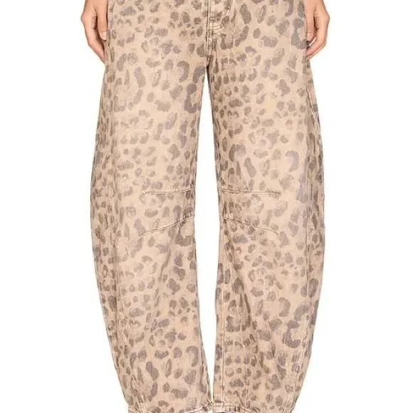 Free People Leopard Print Barrel Jeans - Picture 1 of 5